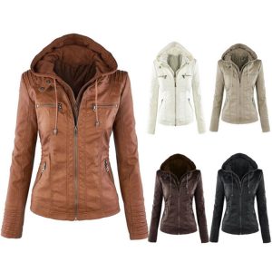 Long-sleeved women's leather jacket