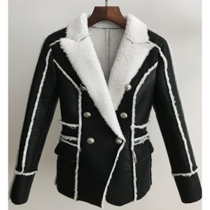 Double-breasted Slim-fit Fur Suit Leather Jacket