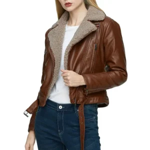 Women's Faux Sheepskin Leather Teddy Fur Jackets, Female Vintage Motor Streetwear Coats with Belt, Thick, Warm, Coffee,Chic 2025