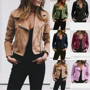 CPSYMYM Winter New Jacket Womens Leather Jacket Ladies Lapel Motor Jacket Coat Zip Biker Short Punk Cropped Top