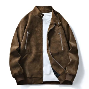 2025 men's new model, handsome locomotive, retro stand-up collar PU leather jacket