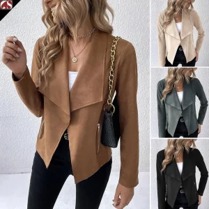 Women Autumn Winter Coat Jacket Solid Color Long Sleeve Turndown Collar Zippers Casual Fashion Comfortable Regular Standard Fit