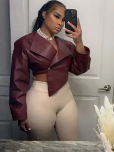 kliou PU Leather Women Jackets Cool Simple Solid Full Sleeve Irregular Lapel Slim Crop Coats Female Casual Streetwear Outwear