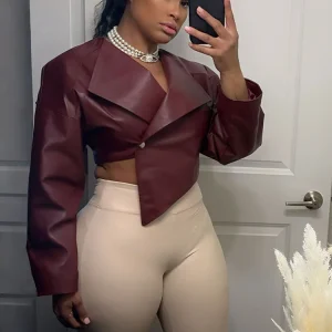 kliou PU Leather Women Jackets Cool Simple Solid Full Sleeve Irregular Lapel Slim Crop Coats Female Casual Streetwear Outwear