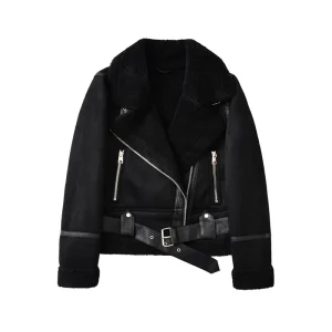 Winter Women Thick Warm Suede Lamb Jacket Short Motorcycle Brown Coats Faux Shearling Sheepskin Leather Jackets Outwear New