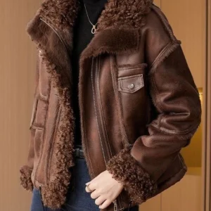 Leather Jacket with Fur Leather One Piece Women Autumn Winter Outwear 2025 New Trendy European with Lambskin Fleece Parkas