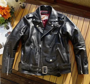 Classic 613 motor rider style genuine leather jacket.Men quality tanned goatskin coat.Cool Horse leather cloth