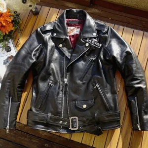 Classic 613 motor rider style genuine leather jacket.Men quality tanned goatskin coat.Cool Horse leather cloth