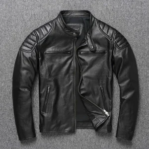 2025 New Men Genuine Leather Jacket Top Grain Cowhide Stand Collar Biker Coat Youth Spring Autumn Plus Size