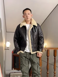 Retro Shearling B3 Bomber Jacket for Men - Thickened Suede Lambskin Leather Coat