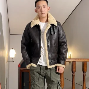 Retro Shearling B3 Bomber Jacket for Men - Thickened Suede Lambskin Leather Coat