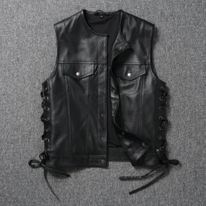 Top Vintage Genuine Leather Vest, Sleeveless Biker Waistcoat for Men, Premium Cowhide Riding Jacket