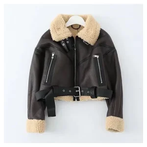 New Woman's Fashion Thicken Warm Short Faux Shearling Jacket Fal Winter Vintage Loose Leather Coat Female Outerwear Streetwear