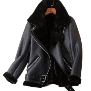 Winter Coats Women Thickness Faux Leather Fur Sheepskin Female Fur Leather Jacket Aviator Outwear
