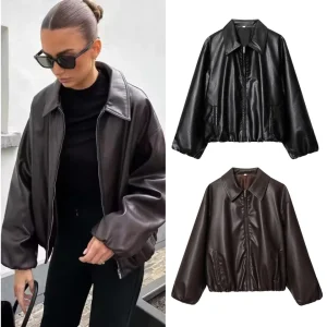 PRINTKAOIR Autumn Winter Imitation Women Faux Leather Street Jacket Female New Arrival Casual Outerwear For Ladies Leather Coats