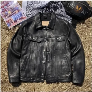 CC Shop Top.6XL Plus Brand mens natural leather jacket.classic vintage style goatskin coat.luxury slim Denim leather clothes