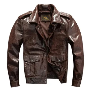 layer goat skin Top leather jacket, men's California Mounted Police flight suit, leather jacket, short slim fit jacket, trendy
