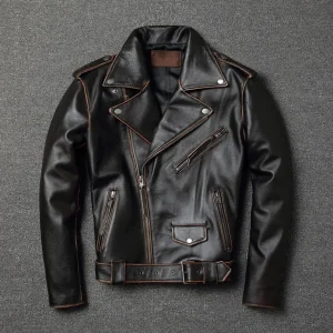 YR!Wholesales.sales.classic motor biker genuine leather jacket.slim cowhide coat.fashion vintage clothing.plus size