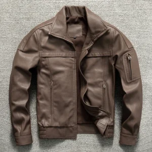 Top Layer Goat Skin Leather Jacket Men's 02 Flight Suit Lapel Short Plus Size Leather Jacket Spring and Autumn Coat
