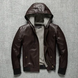 Spring And Autumn Hooded Goat Skin Leather Jacket, Men'S Leather Jacket, Fashionable Baseball Jacket, Versatile Casual Jacket