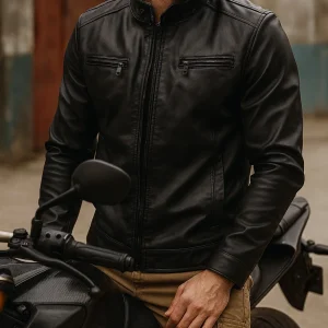 Men's Biker Leather Jacket Genuine Top Grain Cowhide Windproof Motorcycle Coat, New Handsome Style for Autumn