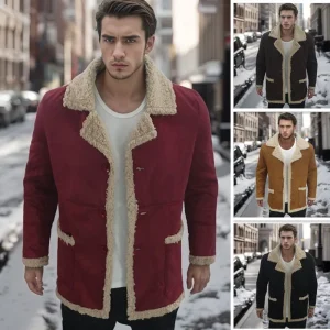 Autumn Winter Shearling Thickened Coat Faux Leather Velvet Men's Overcoat European American Jacket