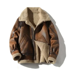 Men's Winter Suede Jacket Faux Shearling Lined Thick Warm Motorcycle Vintage Suede Bomber Jackets Loose Fit Casual Outerwear